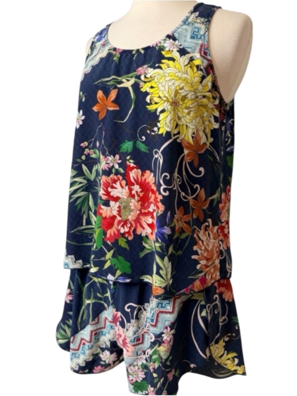 Johnny Was Roselynn 2 Pc Silk Set Size S Navy Floral - Picture 2 of 10